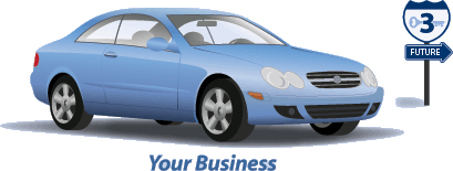 luxury car, and sign pointing to the future